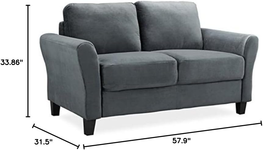 Pemberly Row 18.5" Transitional Microfiber Loveseat in Dark Gray
