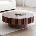 39.37'' Round Coffee Table,Mid Century Modern Fluted Circle Coffee Table,Unique Solid Wood Drum Coffee Table for Living Room,Apartment,Office,Small Space (Walnut)