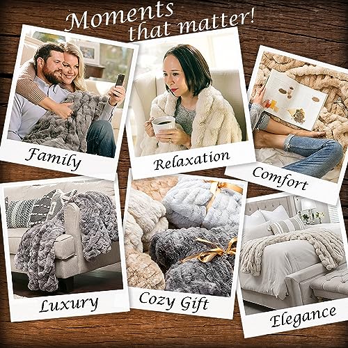Ruched Faux Fur Throw Blanket 50x65 Dark Gray a7