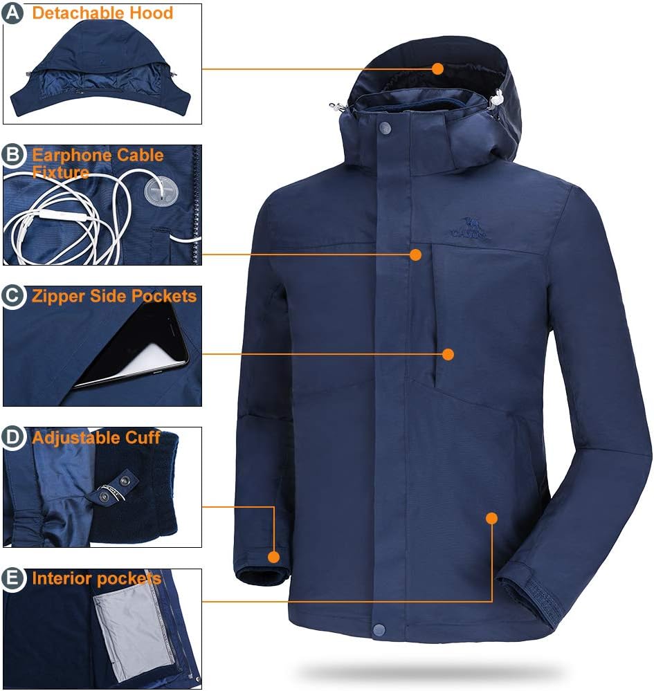 Men's 3 in 1 Waterproof Ski Jacket Hooded Winter Coat k7