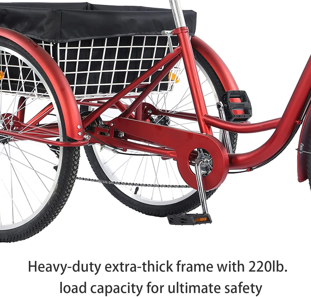 Adult 7-Speed Tricycle 26 Inch Three-Wheel Bike with Basket a7