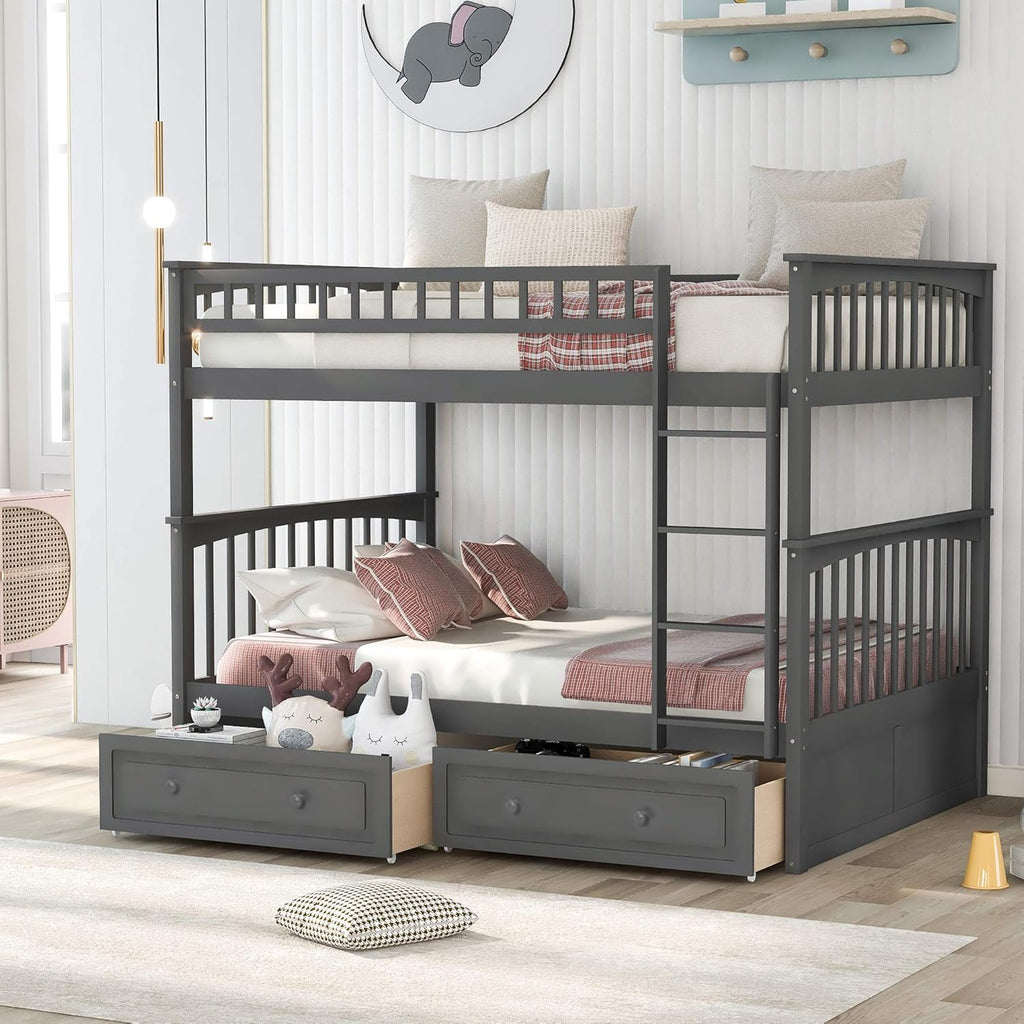 Full Over Full Bunk Bed with Drawers Gray a7