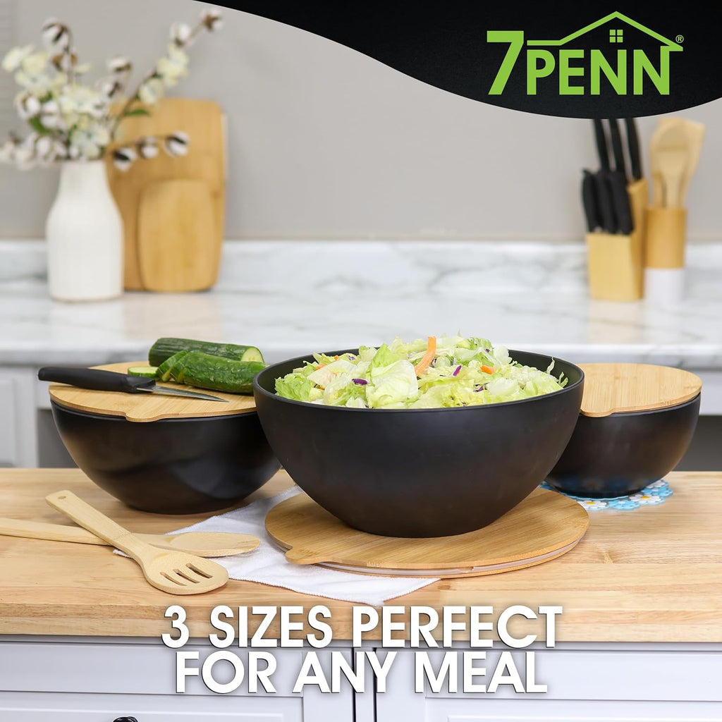Mixing Bowl Set with Lids 3 Piece Bamboo Fiber Nesting Bowls with Cutting Board Lids a7