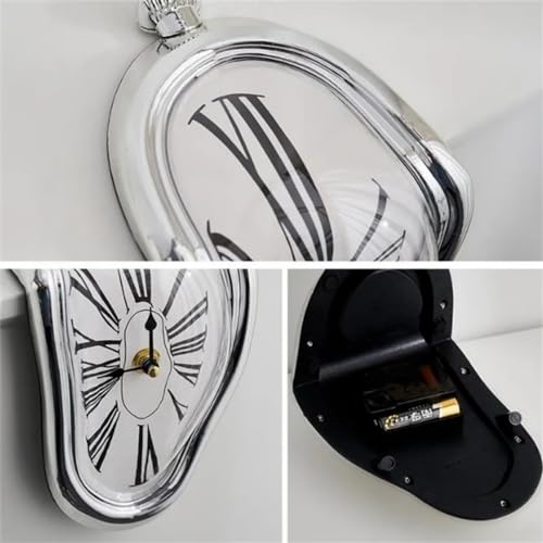 Melting Clock Surrealist Desk Decor Silver k7p