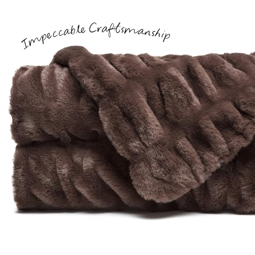 Ruched Faux Fur Throw Blanket 50x65 Dark Gray a7