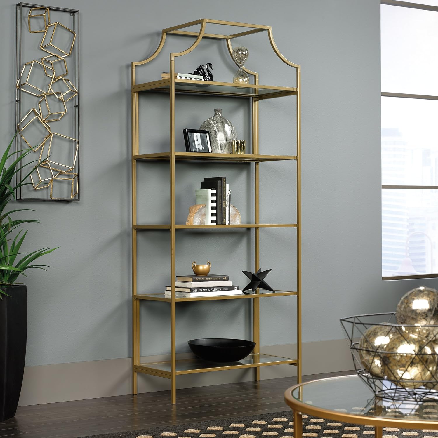 Bookcase with Satin Gold finish k7p