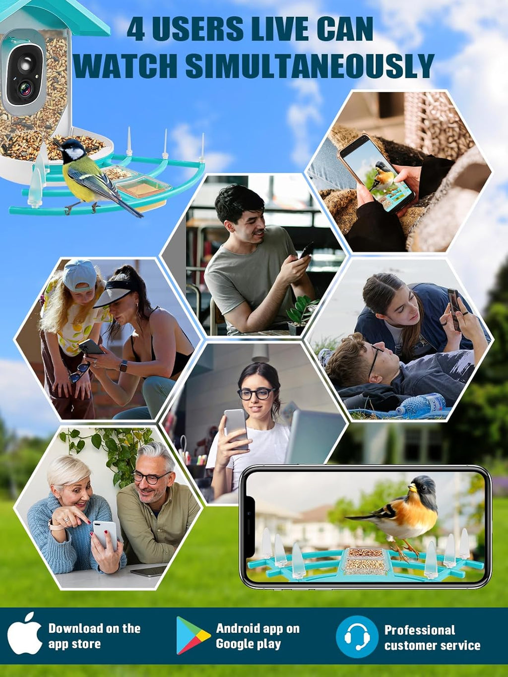Bird Feeder with Camera Solar Powered 1080P HD Video AI Identify k7m