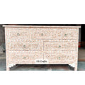 Inlay Floral Design Hand Painted Wooden Chest of Drawers for Bedroom, Living Room, Dining Room, Office, Home Decor, Pink (Gray)