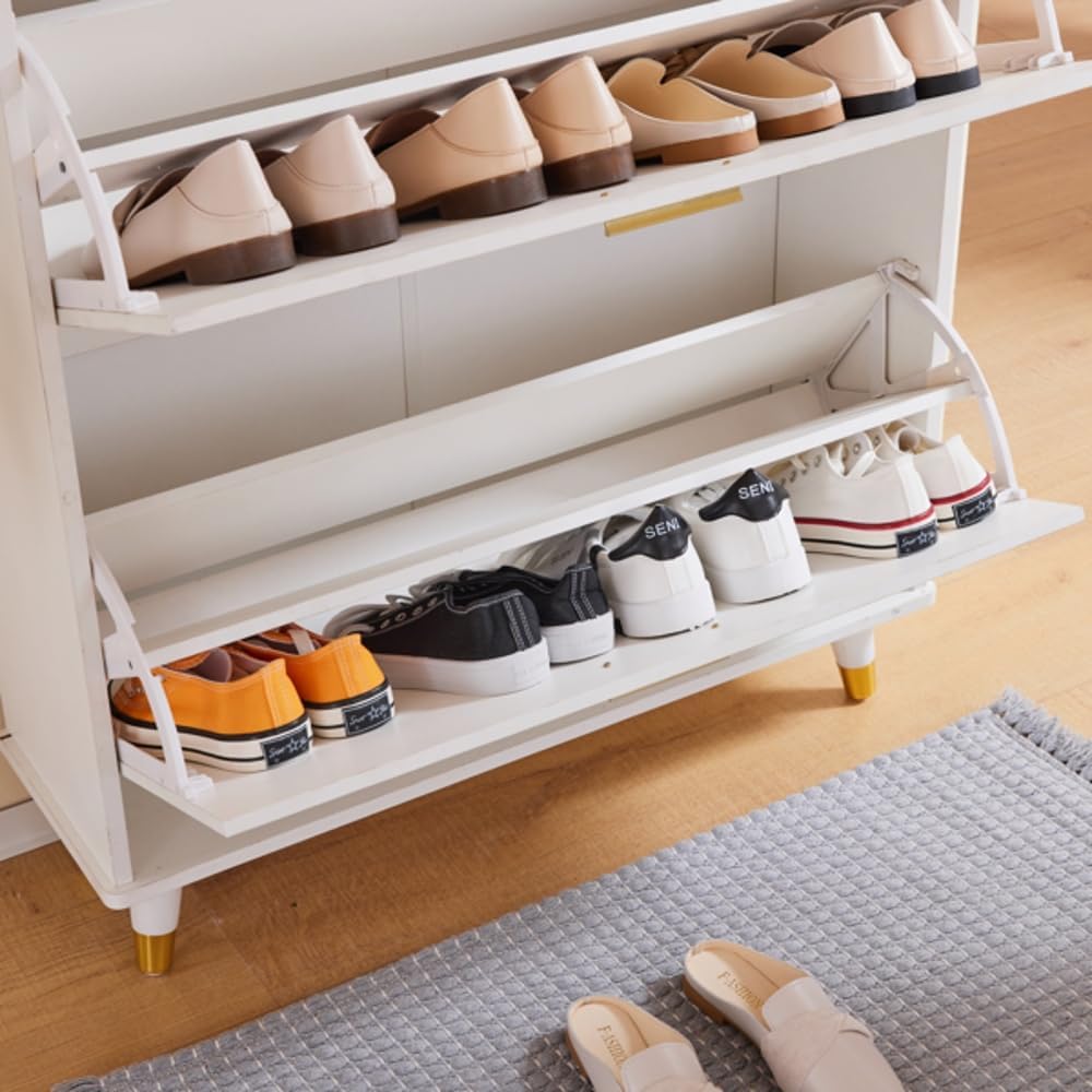 Multi-Functional Entryway Armoire with Drawers and Shoe Storage White k7
