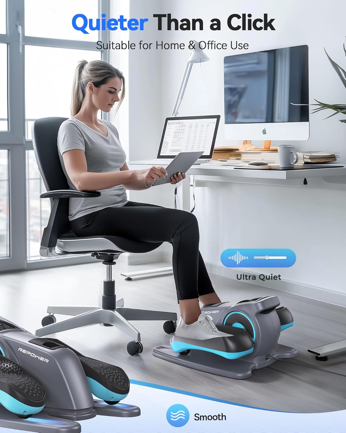 Under Desk Elliptical Machine Seated Pedal Exerciser for Seniors Quiet Adjustable Speed A7