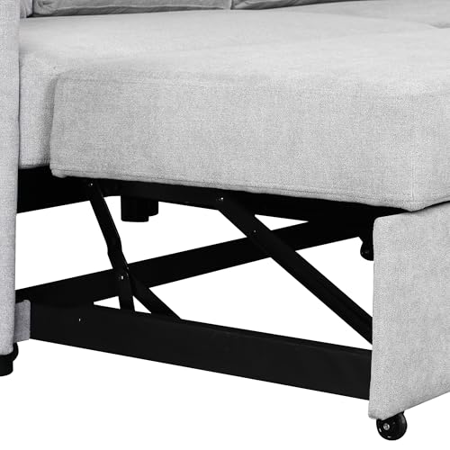 L Shaped Convertible Sleeper Sectional Sofa with Storage Chaise Gray k7