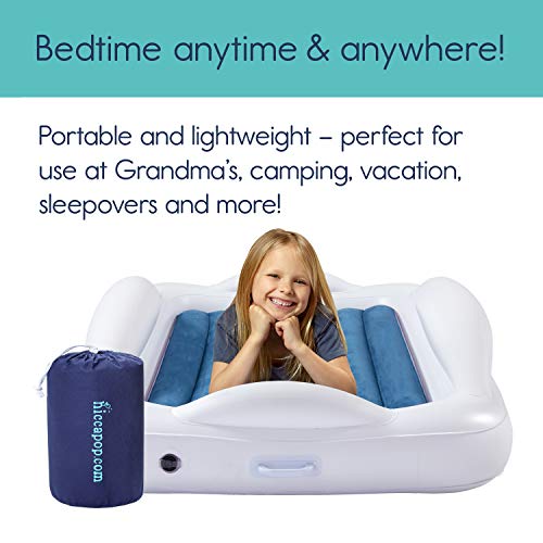 Inflatable Toddler Travel Bed with Safety Bumpers Portable Air Mattress Navy Blue k7