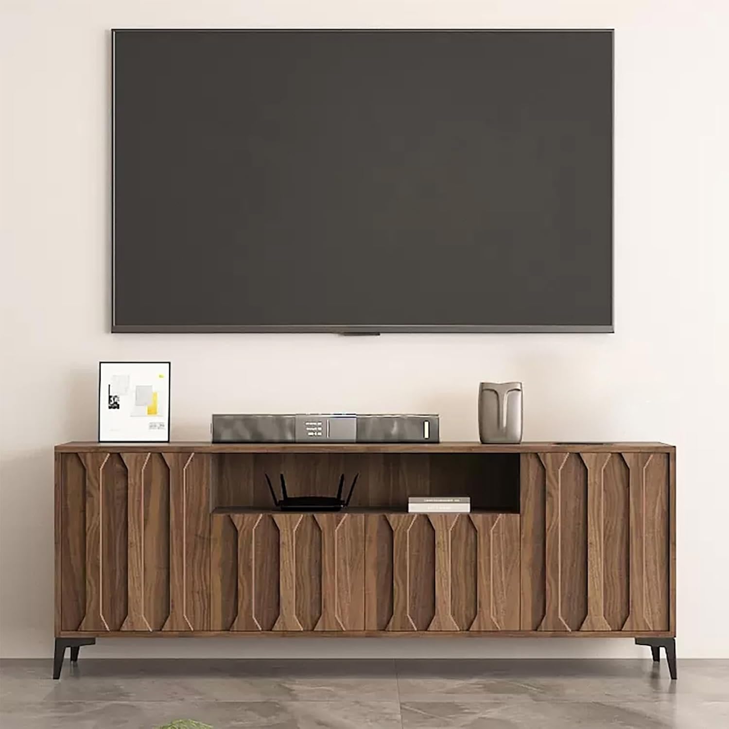 Tall TV Stand 160x40x70cm Wooden Cabinet Brown Entertainment Center a7