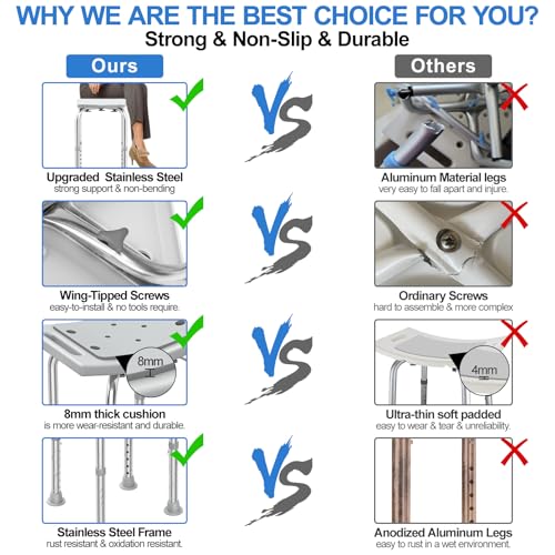 Heavy Duty Stainless Steel Shower Chair with Anti-Slip Seat and Grab Bar k7m