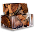 Wooden Coasters Set, Epoxy Coasters, Modern Coasters with Holder, Cedar Wood Coaster (4, No Holder)