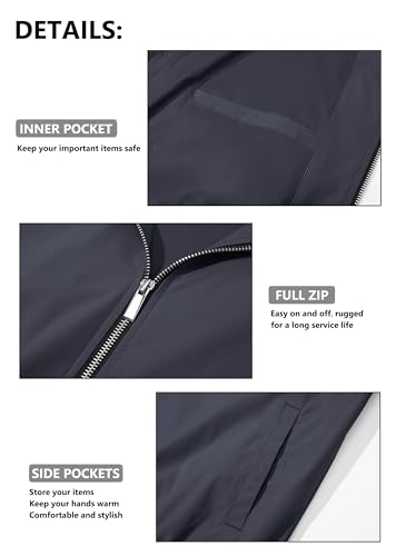 Men's Bomber Jacket Lightweight Full Zip Windbreaker Casual Golf a7