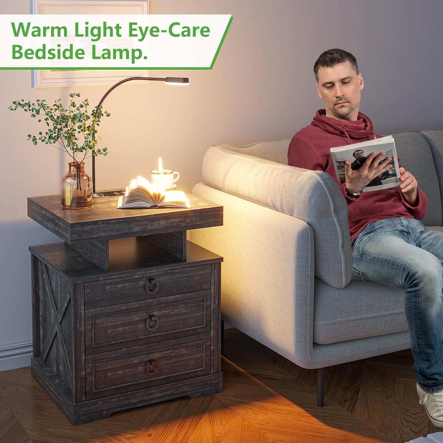 Nightstand with Wireless Charging and 2 Drawers a7k