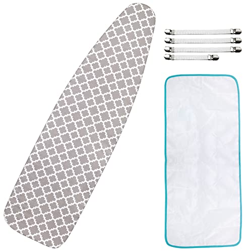 Extra-Wide Ironing Board Cover and Pad Replacement with Scorch and Stain Resistant Thick Padding and Elasticized Edge 18" x 49" Ironing Board Covers 4 Fasteners and 1 Protective Scorch Mesh Cloth