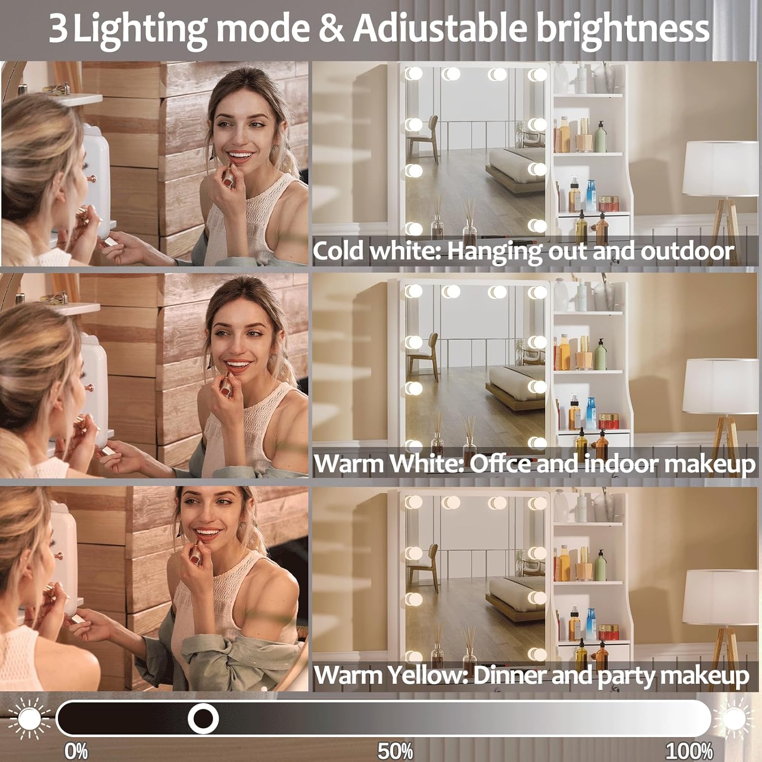 Makeup Vanity with Sliding Mirror and Lights for Home k7p