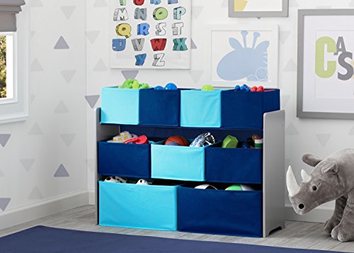 Kids Wood Table and Chair Set with Toy Organizer, Grey Blue a7