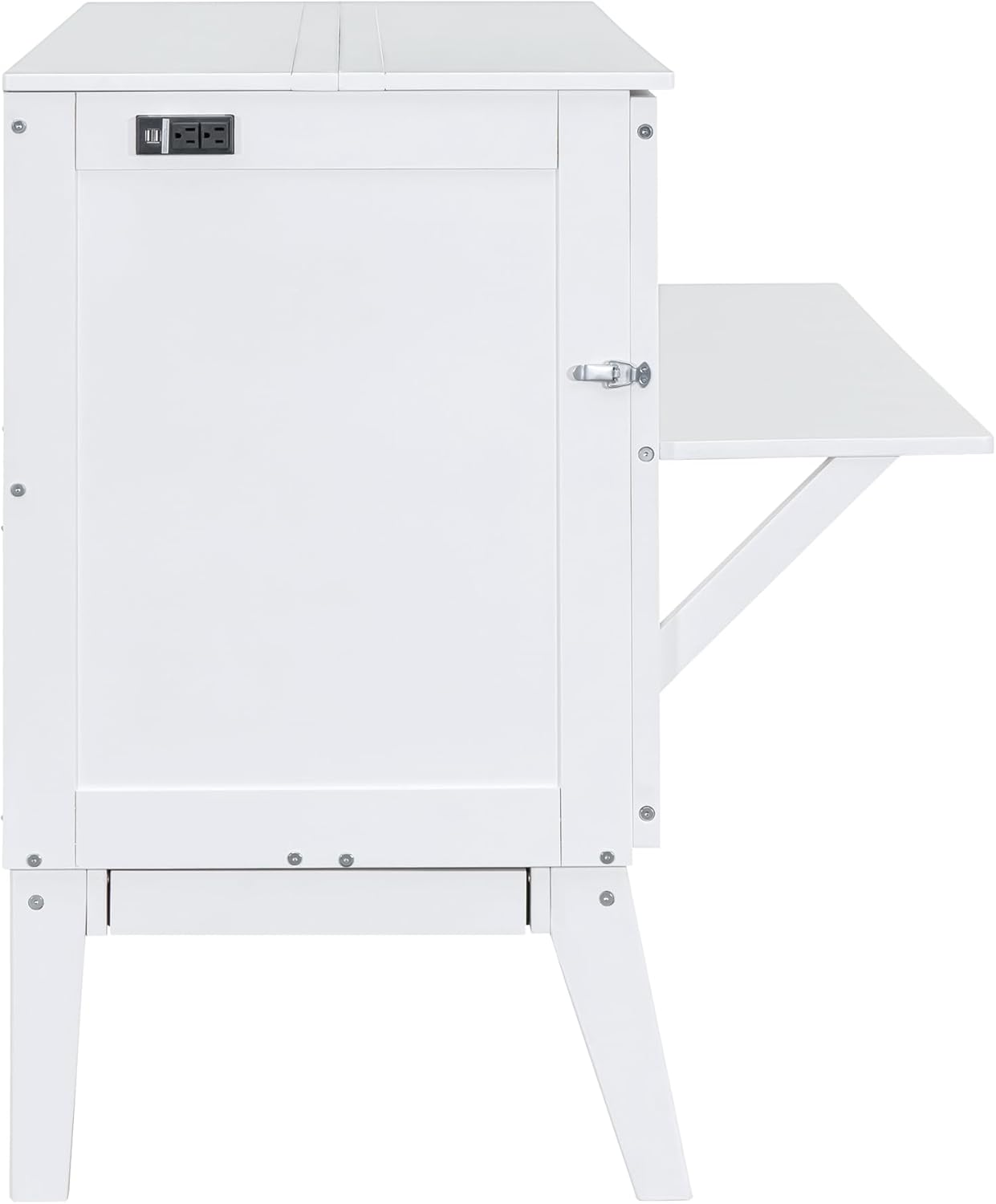 White Wooden Murphy Bed with Desk and Charging Station a7