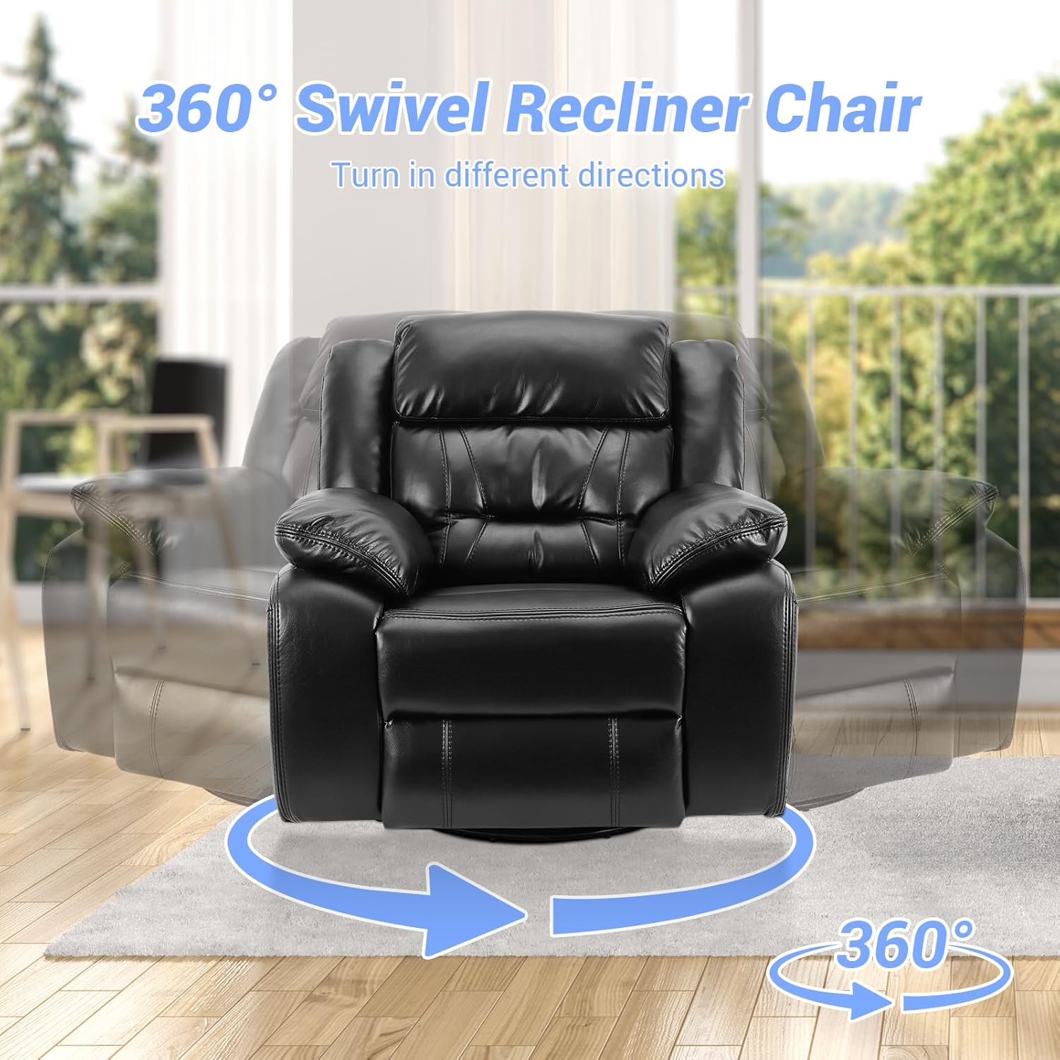 Swivel Rocker Recliner Chair for Small Spaces Black a7