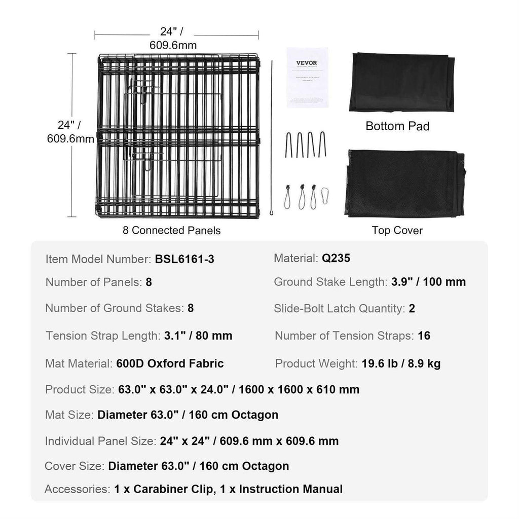 Dog Playpen 8 Panels Foldable Metal with Top Cover and Bottom Pad k7m