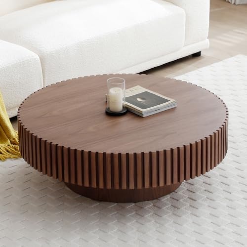 Round Fluted Coffee Table Solid Wood Walnut a7