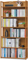 Magshion 6-Tier Bamboo Bookshelf Freestanding Display Shelf, Home Office Tall Narrow Bookcase Rack Organize (Natural, 31.5" L x 10" W x 67.5" H)