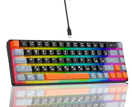 Snpurdiri 60% Percent Gaming Keyboard, Ergonomic Small Mini Gaming Keyboard, Compact RGB Backlit Keyboard for Windows, PC, Laptop, Gaming (68 Keys, White&Grey&Orange)