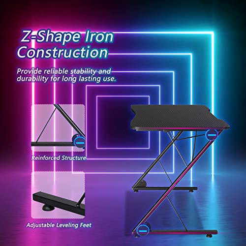 Gaming Computer Desk with LED Lights and Carbon Fiber Surface 7k