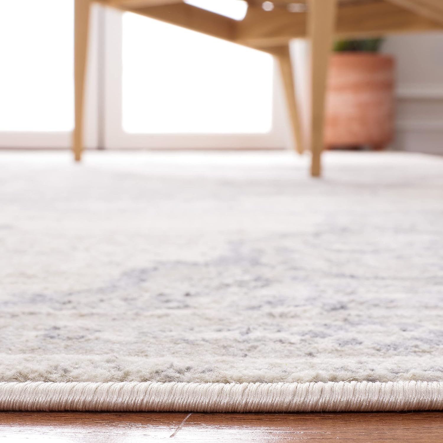 Area Rug 9x12 Ivory Beige Medallion Distressed Design k7