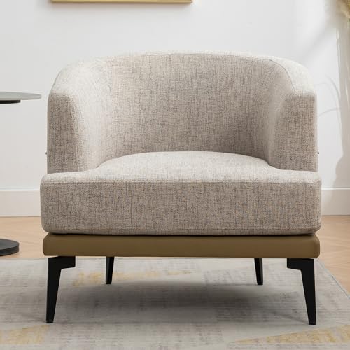 Accent Barrel Chair with Linen Cushion and Metal Legs m7k