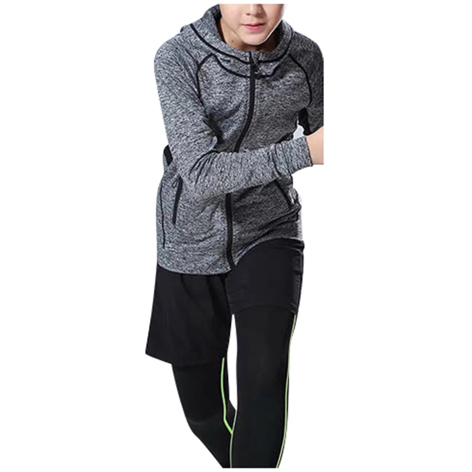Boys Zip Up Hoodie Long Sleeve Athletic Pullover Grey XL k7