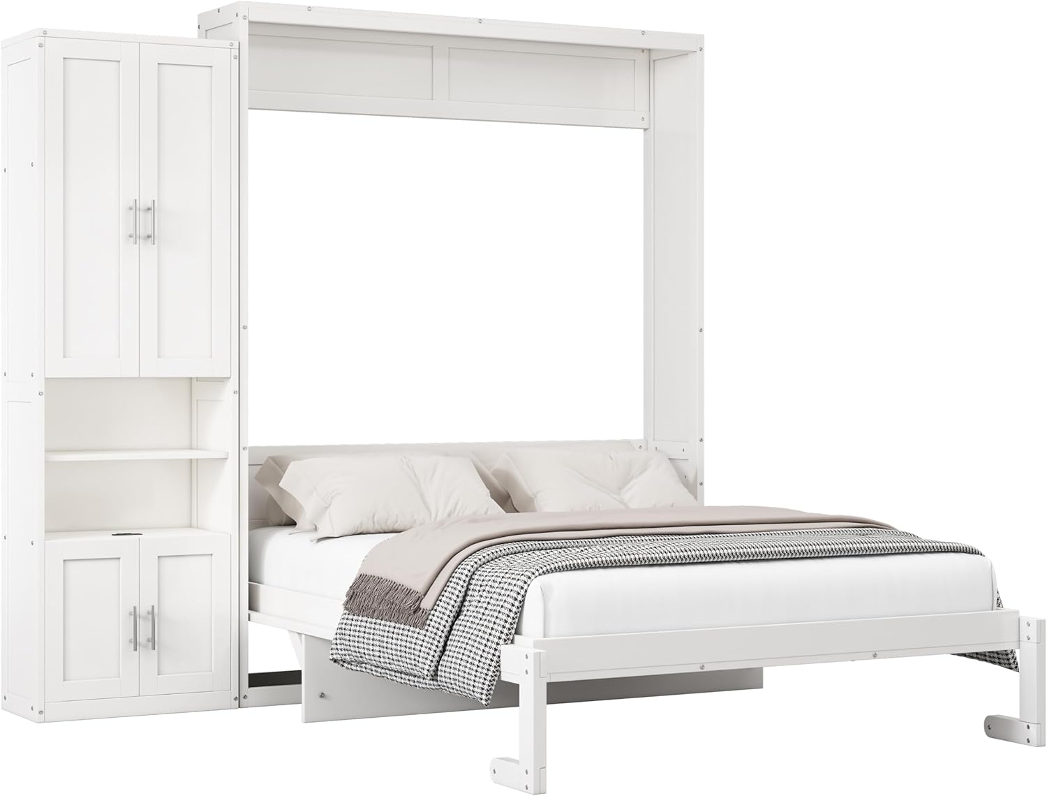 Queen Size Murphy Bed Chest with Desk and Side Storage Cabinet White a7