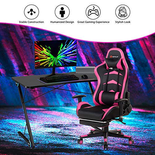 Gaming Computer Desk with LED Lights and Carbon Fiber Surface 7k