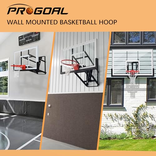 Basketball Hoop Wall Mounted Adjustable Height Tempered Glass Backboard Rim Net k7m