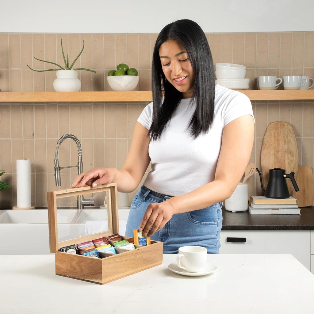 Tea Bag Storage Box with Clear Magnetic Lid 8 Compartments a7