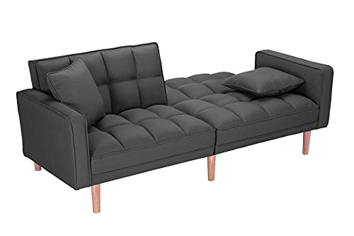 Convertible Futon Sofa Bed with Two Pillows, Light Grey q7m