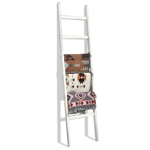 FUIN Extra Wide 6.4ft Wooden Blanket Ladder Living Room Decorative Wal Leaning Farmhouse Quilt Display Holder Rustic Wood Towel Rack for Bathroom, Black, 38 inch wide