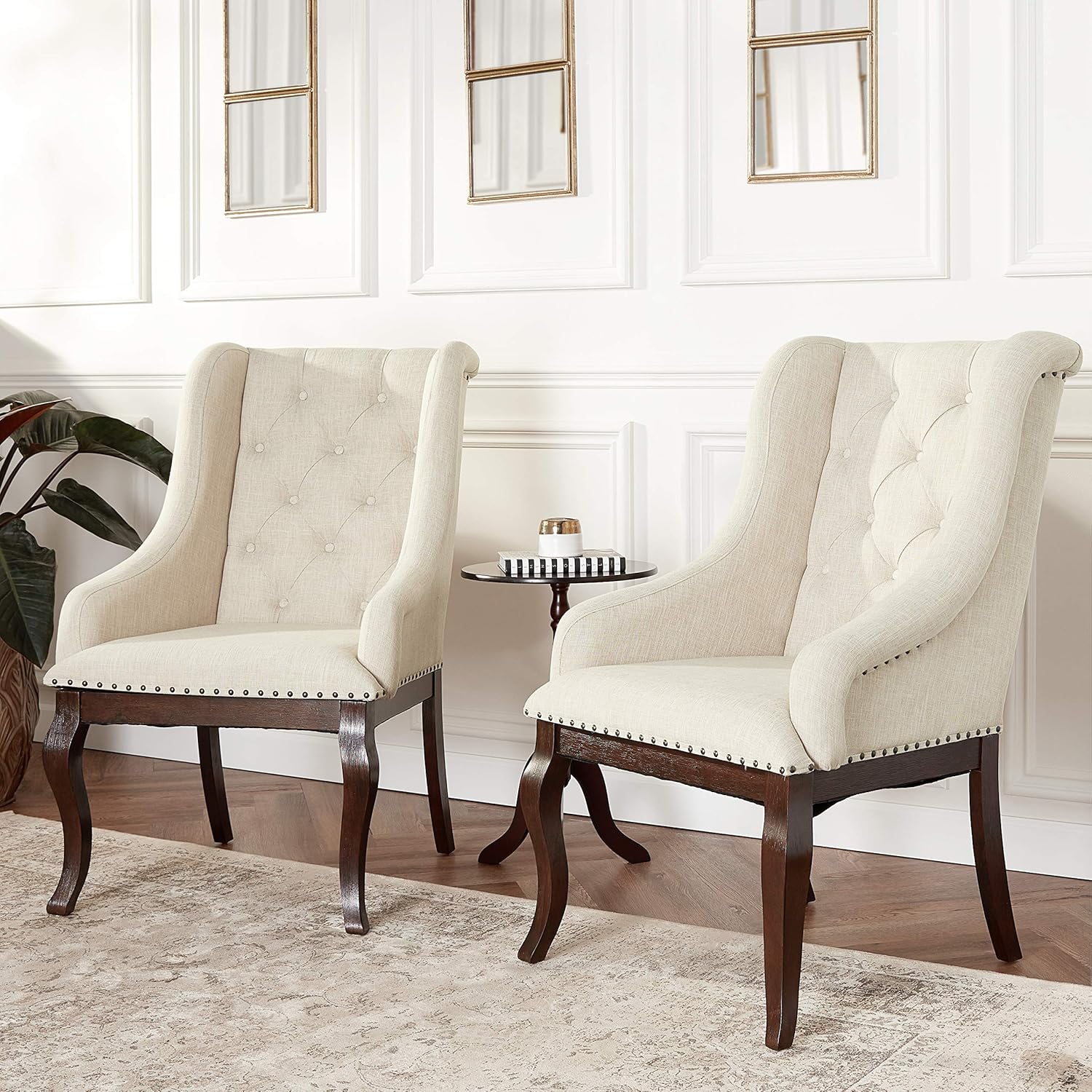 Arm Chairs with Button Tufting and Nailhead Trim Set of 2 k7m
