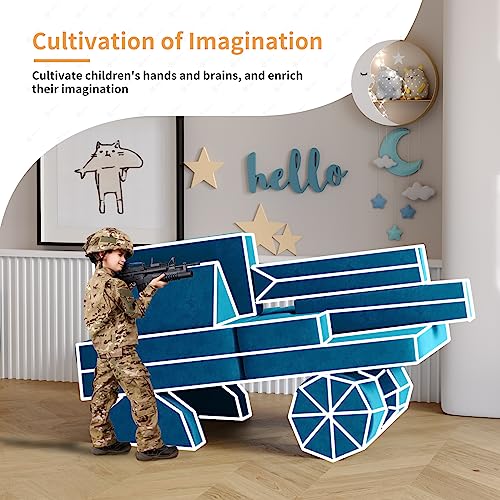 Modular Kids Play Couch with 2 Ottomans, Fold Out for Playroom Bedroom Blueberry L k7q