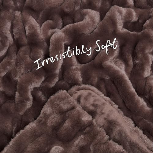 Ruched Faux Fur Throw Blanket 50x65 Dark Gray a7