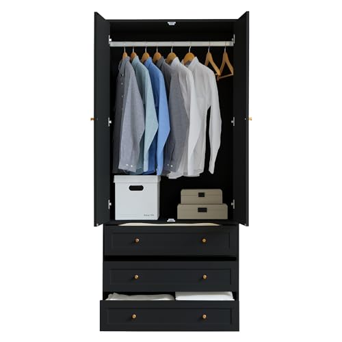 Wooden Wardrobe Closet with 3 Drawers and 2 Doors k7m