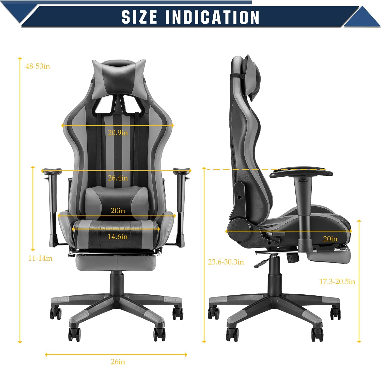Gaming Chair with Footrest Adjustable Height Headrest Lumbar Pillow k7