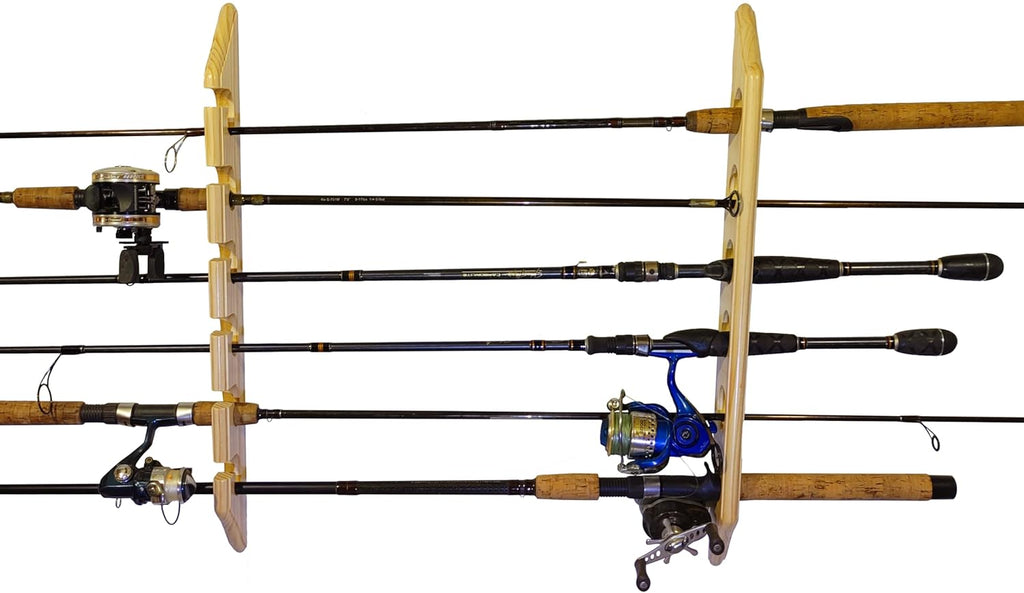 Old Cedar Outfitters Solid Pine Horizontal, Wall Fishing Rod Rack