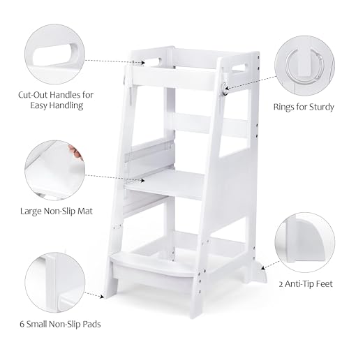 Bamboo Toddler Kitchen Step Stool White Adjustable Anti-Slip Helper k7