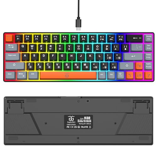 Gaming Keyboard, Compact RGB Backlit, 68 Keys White Grey Orange k7m