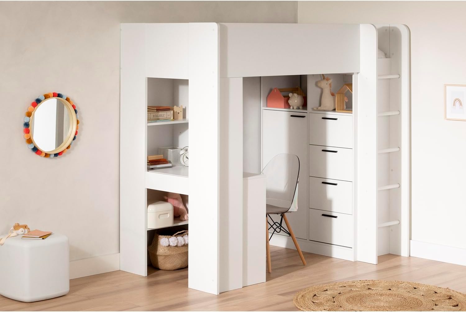 Twin Murphy Bed with Desk Pure White Wood 7a