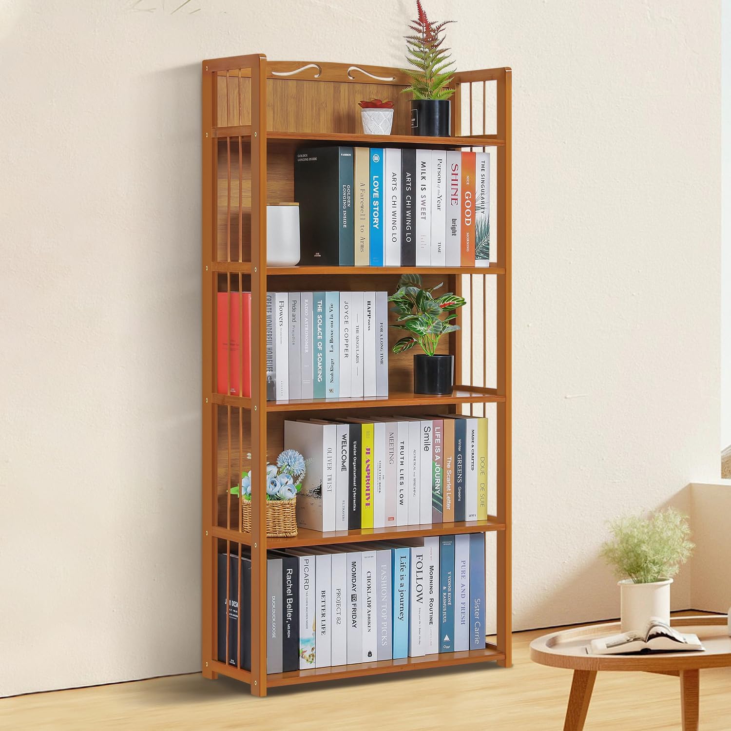 6-Tier Bamboo Bookshelf Freestanding Narrow Bookcase Rack k7p